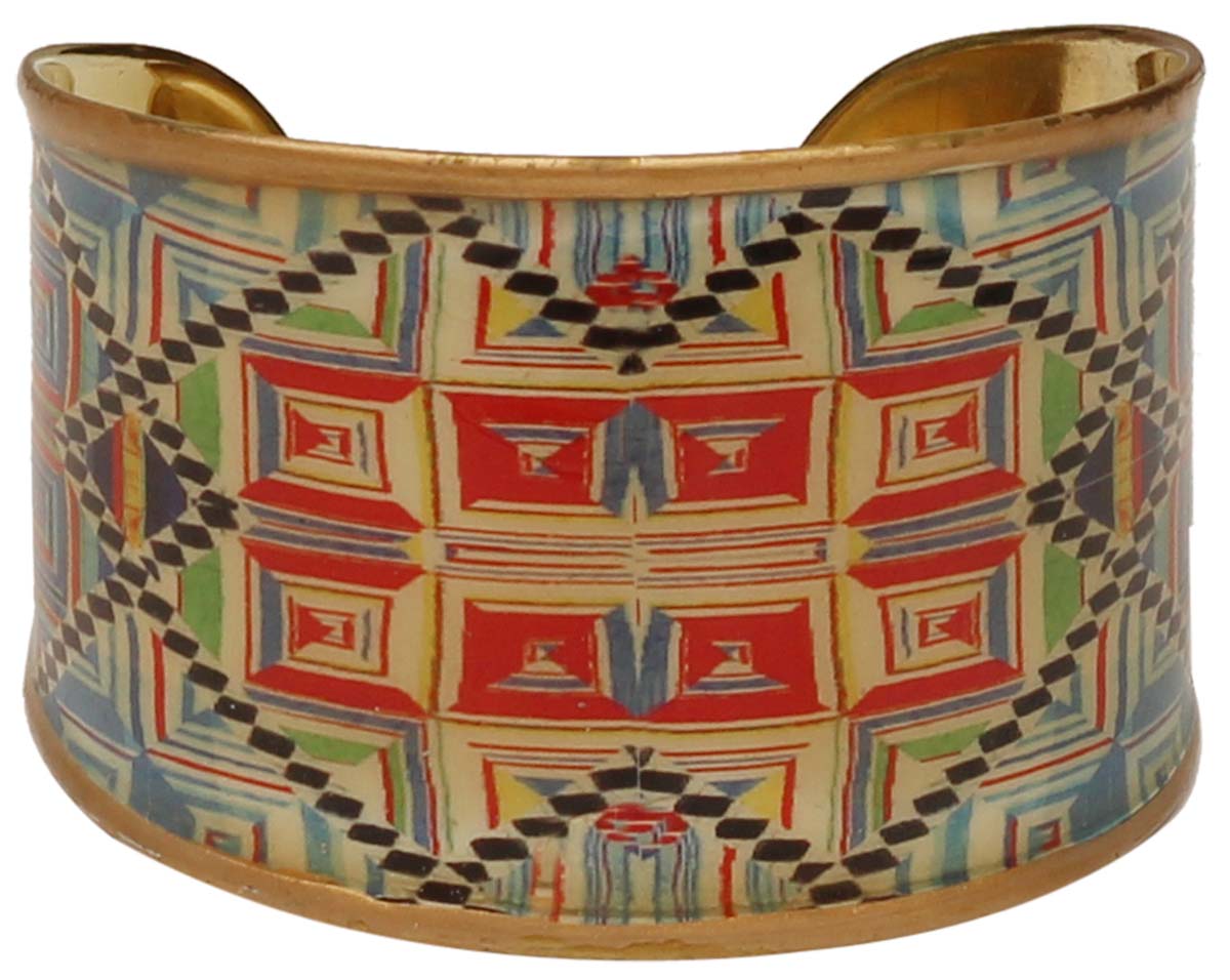 Brass Cuff Bracelet with 3D Geometric Pattern - 2.5” Multicolored with Gold Tone - Antique-Look Accessories / Gifts for Her - Buy in Bulk Wholesale